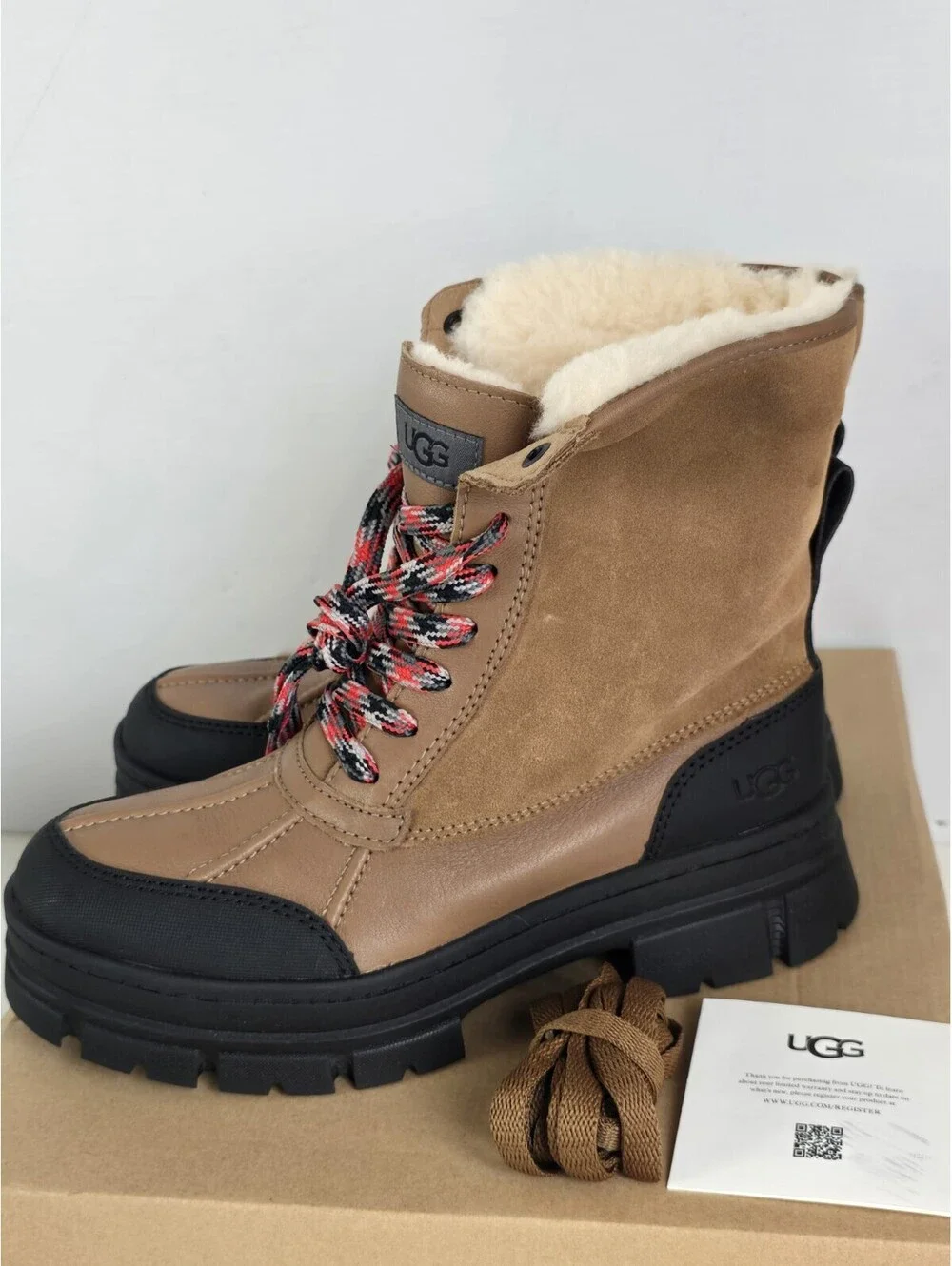 UGG Ashton Addie Chestnut Waterproof Leather Short Snow Boots Size 9 Women NIB